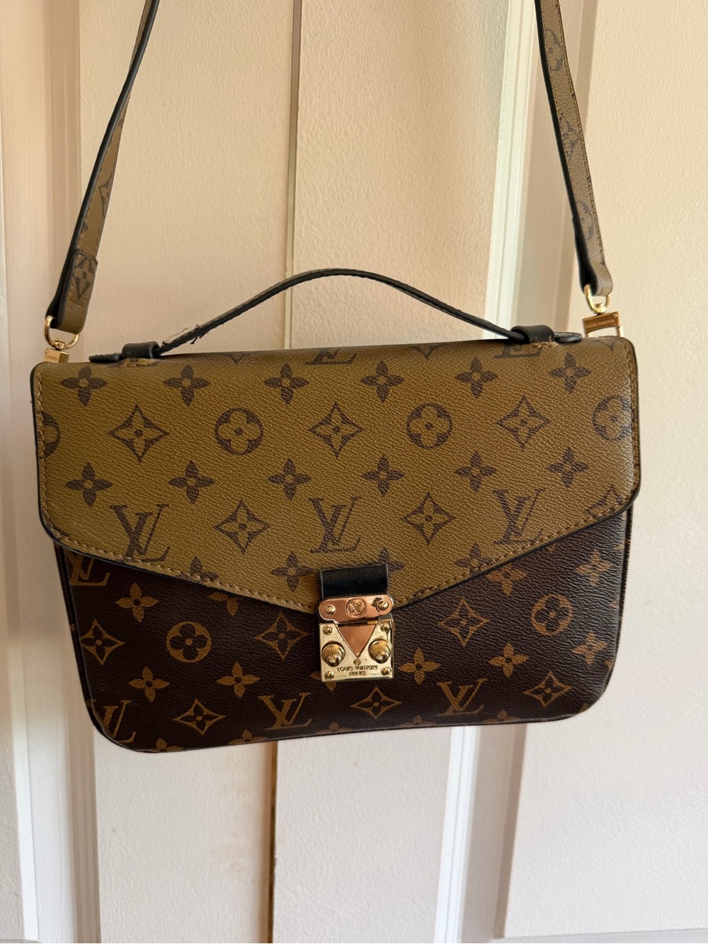 Source Unknown Two-Tone Monogram Satchel - Light Brown/Dark Brown Crossbody Bag